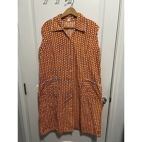 Vintage button up orange and brown dress from Italy - Picture 1 of 3